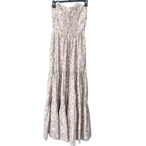 Happy X Nature Floral Bohemian Cotton Strapless Tiered Maxi Dress Size Medium - Picture 2 of 4